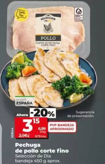 Selección De Dia - Pechuga De Pollo Corte Fino  Bandeja 450 G Aprox.