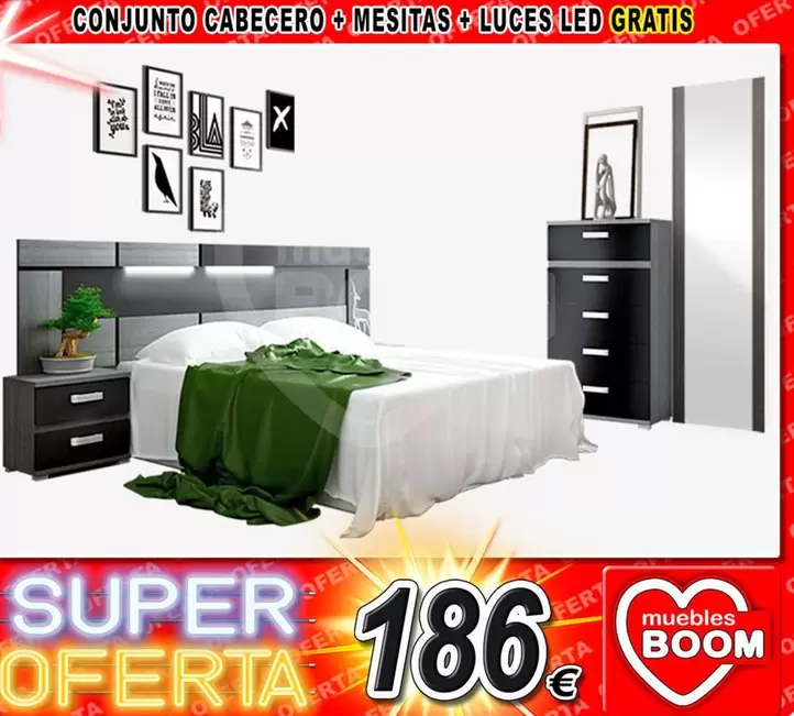 Conjunto Cabecero + Mesitas + Luces Led 