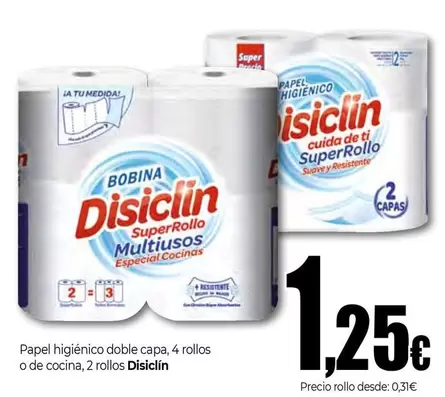 Disiclin - Papel Higiénico Doble Capa, 4 Rollos O De Cocina, 2 Rollos