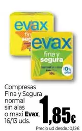Evax - Compresas Fina Y Segura Normal Sin Alas O Maxi