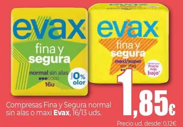 Evax - Compresas Fina Y Segura Normal Sin Alas O Maxi
