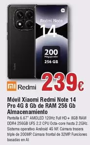 Xiaomi - Móvil Redmi Note 14 Pro 4g 8 Gb De Ram 256 Gb Almacenamiento