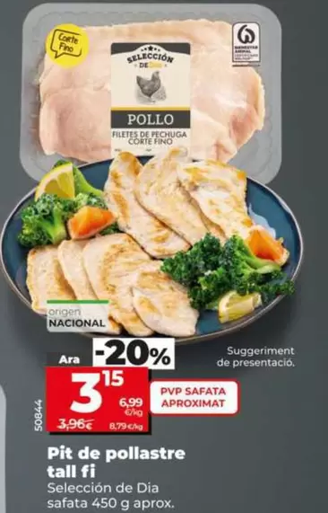 Selección De Dia - Pechuga De Pollo Corte Fino  Bandeja 450 G Aprox.