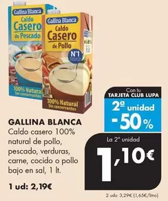 Gallina Blanca - Caldo Casero 100% Natural De Pollo, Pescado, Verduras, Carne, Cocido O Pollo Bajo En Sal, 1 It.