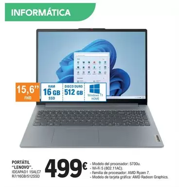 Lenovo - Portatil IDEAPAD1 15ALC7
