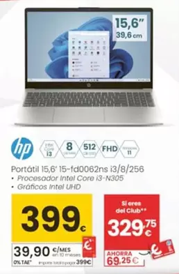 HP - Portátil 15,6' 15-FD0062NS I3/8/256