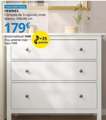 Hemnes - Cómoda De 3 Cajones, Tinte Blanco, 108x96 Cm