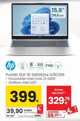 HP - Portatil 15,6' 15-fd006ns I3/ 8/ 256