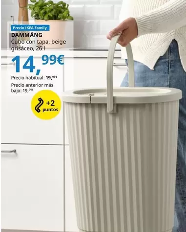 Dammäng - Cubo Con Tapa, Beige Grisáceo, 26 L