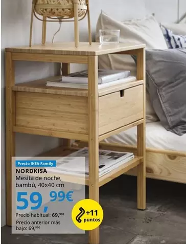 Nordkisa - Mesita De Noche, Bambú, 40x40 Cm