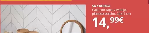 Saxborga - Caja Con Tapa Y Espejo, Plástico Corcho, 24x17 Cm