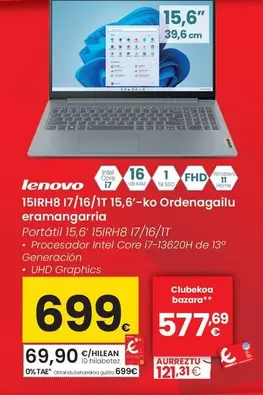 Lenovo - Portatil 15,6' 15IRH8 17/ 16/ 1T