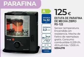 Zibro - Estufa De Parafina De Mecha RS-122