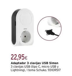 Simon - Adaptador 3 Clavijas Usb Simón