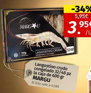 Margu - Langostino Crudo Congelado 32/48 Pz La Caja De 600 Gr