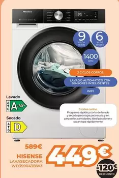 Hisense - Lavasecadora Wd3s9043bw3