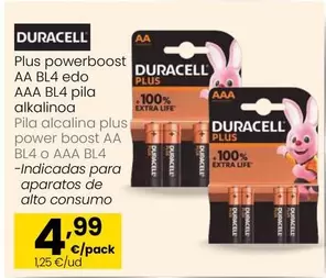 Duracell - Pila Alcalina Plus Power Boost AA BL4 O Aaa BL4