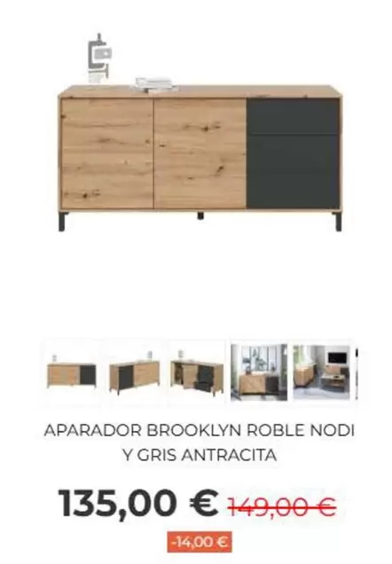 Aparador Brooklyn Roble Nodi Y Gris Antracita