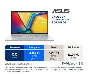 Asus - Vivobook Go 15 I3-n305 8 Gb 512 Gb