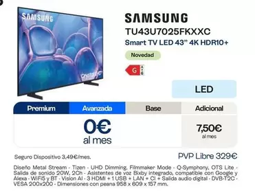 Samsung - TU43U7025FKXXC Smart Tv Led 43" 4k Hdr10+