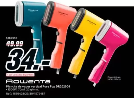 Rowenta - Plancha De Vapor Vertical Pure Pop DR202001