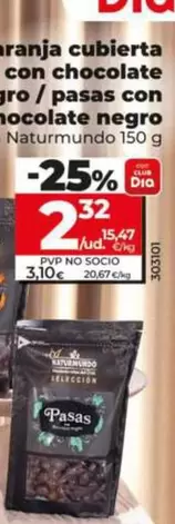 Dia Naturmundo - Naranja Cubierta Con Chocolate Negro / Pasas Con Chocolate Negro