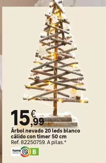 Blanco - Arbol Nevado 20 Leds Cláido Con Timer 50 Cm