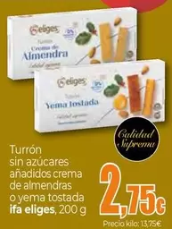 Ifa Eliges - Turrón Sin Azucares Anadidos Crema De Almendras O Yema Tostada