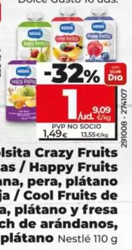 Nestlé - Bolsita Crazy Fruits Multifrutas / Happy Fruits De Manzana, Pera, Platano Y Naranja / Cool Fruits De Manzana, Platano Y Fresa / Pouch De Arandanos, Manzana Y Platano