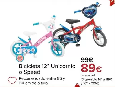 Bicicleta 12" Unicornio O Speed