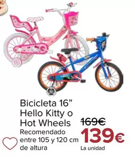 Bicicleta 16" Hello Kitty O Hot Wheels