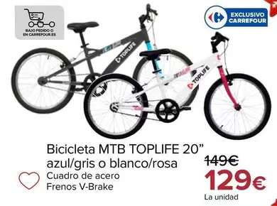 Toplife - Bicicleta MTB 20" Azul/gris O Blanco/rosa