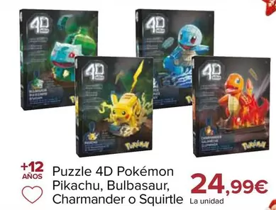 Puzzle 4D Pokémon Pikachu, Bulbasaur, Charmander O Squirtle