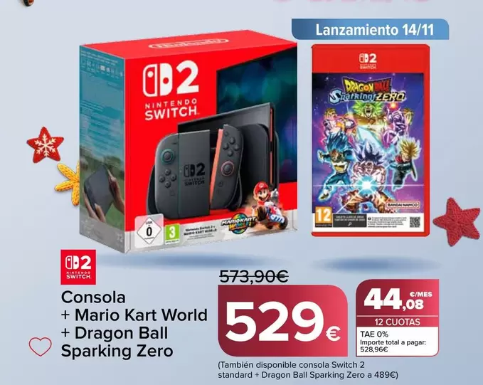 Nintendo SWITCH - Consola + Mario Kart World + Dragon Ball Sparking Zero