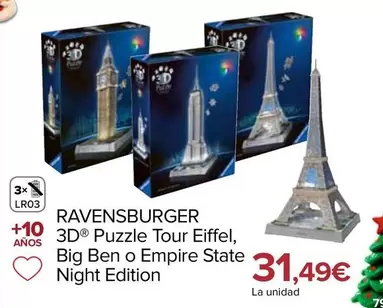 Ravensburger - 3D Puzzle Tour Eiffel Big Ben O Empire Night Edition
