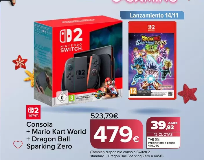 Nintendo SWITCH - Consola + Mario Kart World + Dragon Ball Sparking Zero