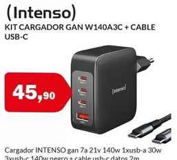Intenso - Cargador Gan W140A3C + Cable Usb-C