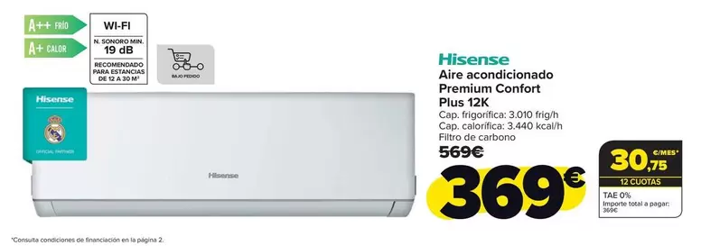 Hisense - Aire Acondicionado Premium Confort Plus 12k