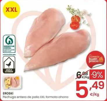 Eroski - Pechuga Entera De Pollo Xxl Formato Ahorro