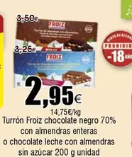 Froiz - Turrón Chocolate Negro 70% Con Almendras Enteras O Chocolate Leche Con Almendras