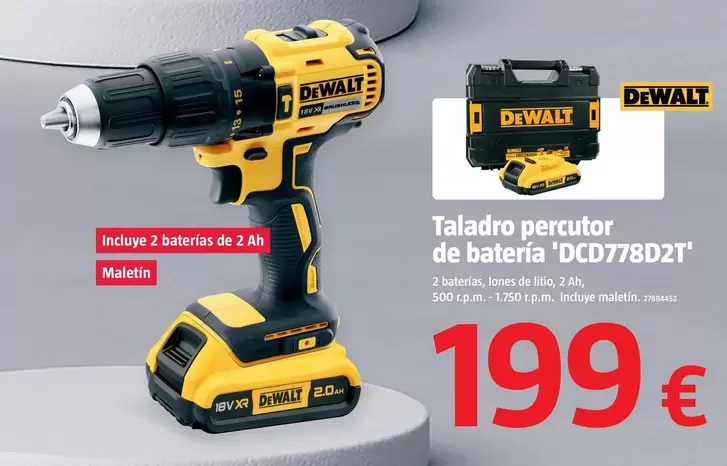 Dewalt - Taladro Percutor De Batería 'DCD778D2T'