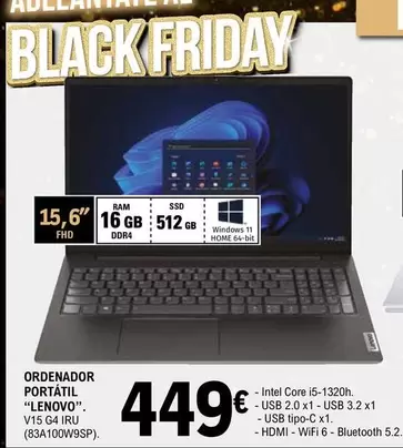 Lenovo - Ordenador Portatil V15 G4 IRU (83A100W9SP)