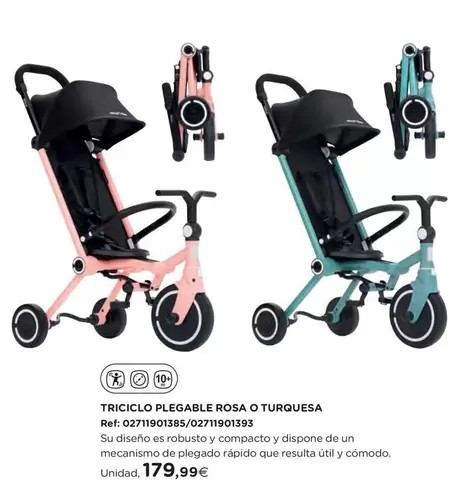 Triciclo Plegable Rosa O Turquesa