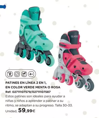 Ritmo - Patines En Línea 2 En 1, En Color Verde Menta O Rosa