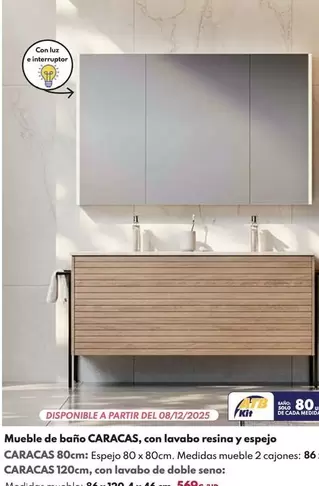 Mueble De Bano Carcas, Con Lavabo Resina Y Espejo