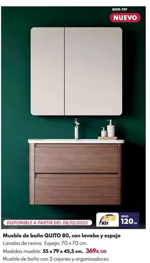 Mueble De Baño QUITO 80, Con Lavabo Y Espejo