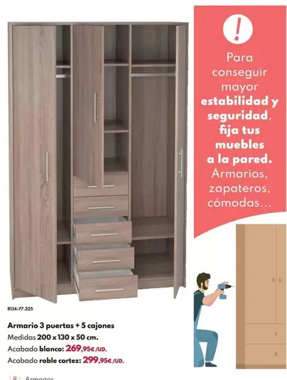 Armario 3 Puertas + 5 Cajones 