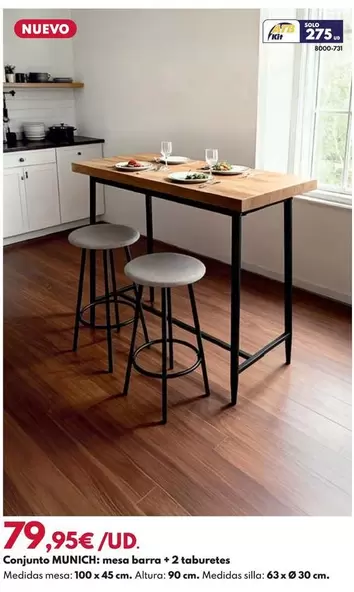 Conjunto Munich:Mesa Barra 2 Taboures