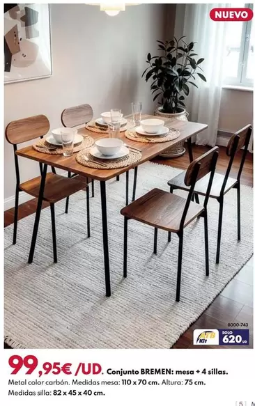 Conjunto Bremen:Mesa + 4 Sillas