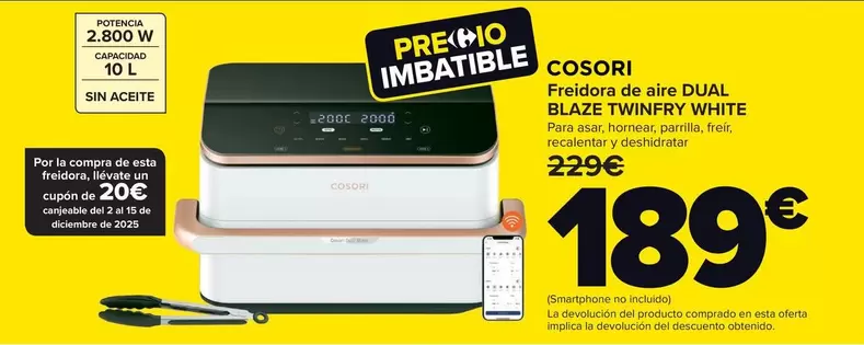 Cosori - Freidora De Aire Dual Blaze Twinfry White